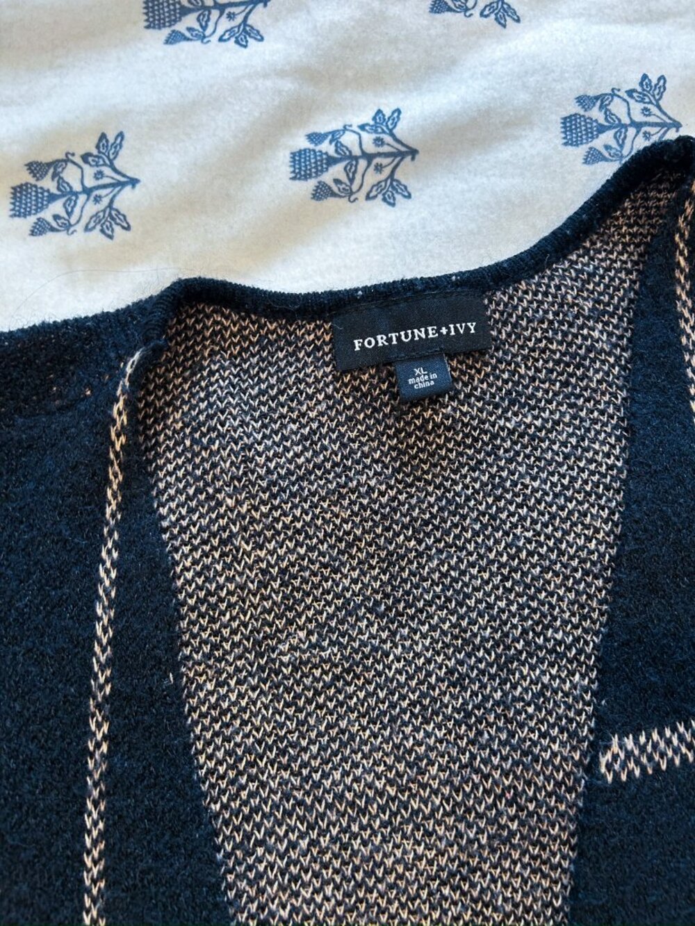 Fortune + Ivy Long Cardigan Black Tan Windowpane Open Front Duster | Size XL - Picture 3 of 6